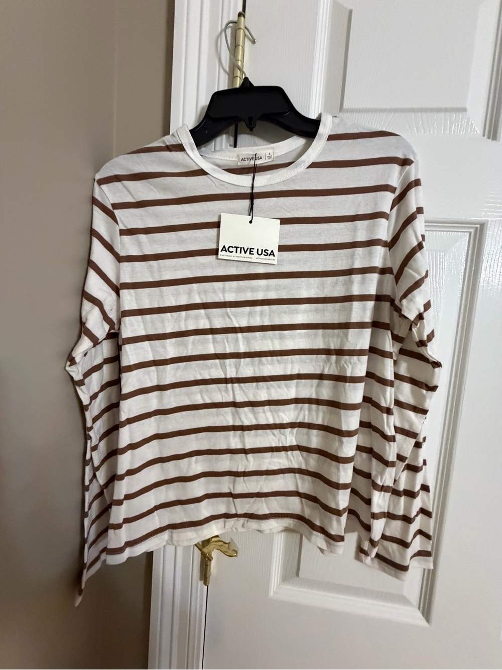 ACTIVE USA White and Brown Striped Long Sleeve Shirt